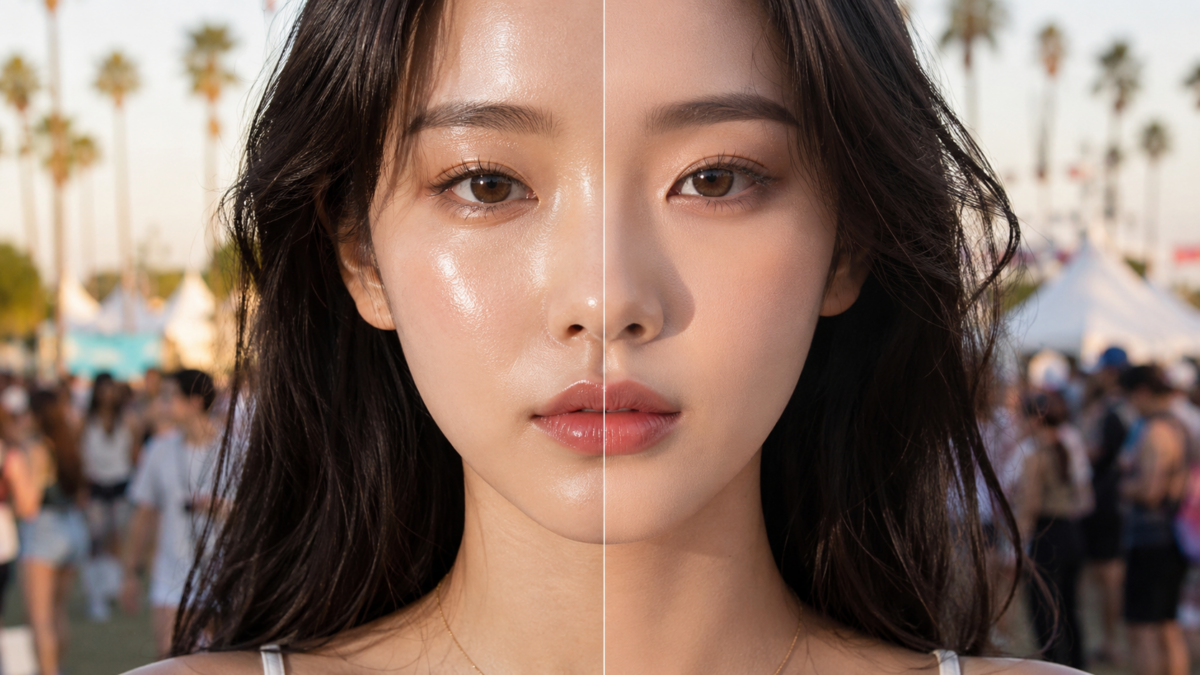 글로우 베이스와 매트 베이스 피부 표현 비교