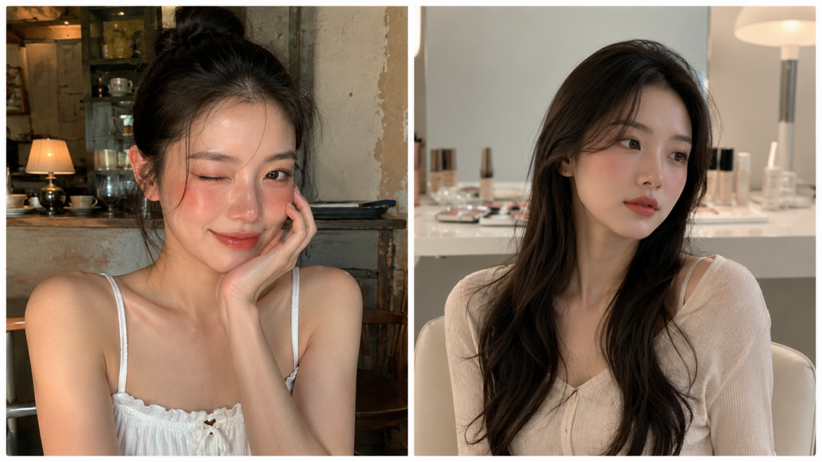 핑크 블러셔로 자연스러운 혈색을 표현한 메이크업